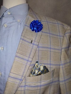 46R Stacy Adams Sport Coat Mens Beige Blue Plaid 4-SEASON Blazer 2 Button Jacket - Picture 1 of 11