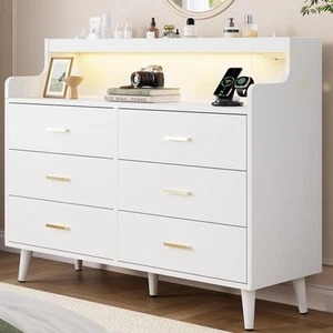 47.2" Wooden Dresser for Bedroom with Charging Station and LED Lights, Modern... - Picture 1 of 8