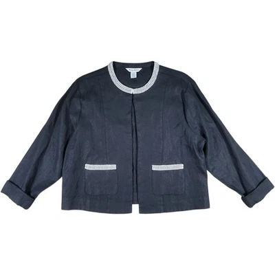 Tommy Bahama Luxe Linen Jacket Womens Large Black Beaded Embellished Business - Image 1 of 4