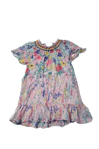 Banjanan Womens Cotton Pink Floral Ruffle Neck Short Sleeve Dress Size 5 - Picture 1 of 4