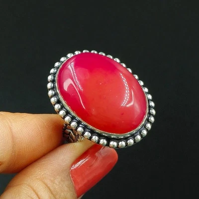 Delicado anillo para mujer de plata de ley 925 ovalado rosa musgo ágata piedras preciosas Foto 1 de 4