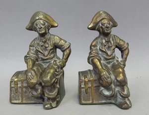 Antique Pair Hubley cast iron pirate on treasure chest bookends book ends - Picture 1 of 4