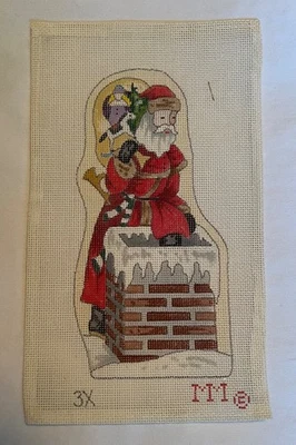 Father Christmas  at chimney VTG canvas by MM, new - Image 1 of 3