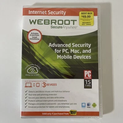 Webroot Secure Anywhere Internet Security Plus (3 Devices) NEW Factory Sealed - Image 1 of 3