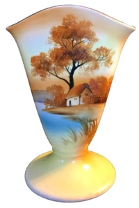 Morimura Noritake handbemalte Vase Japan Landhaus See Baum Wasser gelb braun - Bild 1 von 7