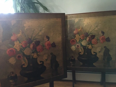 Original Antique Folding Tables with Flower Scenery On Front Cover