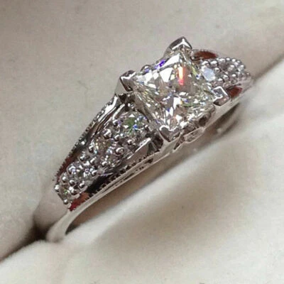 1,65 TCW Princess-Schliff simulierter Diamant Verlobungsring 14K Weißgold Größe 6,5 - Bild 1 von 4