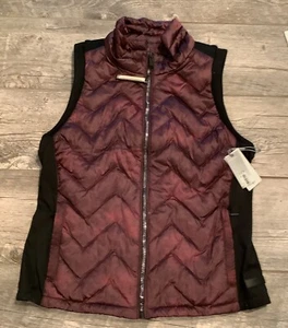 NEW Calvin Klein Perforance Womens-Large Premium Down-Vest, Burgundy & Black - Picture 1 of 8