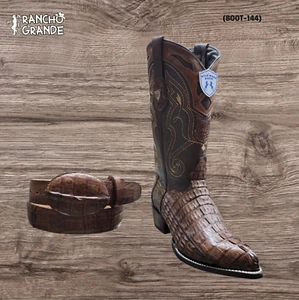 Wild West Men's Genuine (Original) Caiman Tail J Toe Boots - Brown - Picture 1 of 2