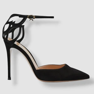 $995 Gianvito Rossi Women's Black Suede Cutout Heel Pump Shoes Sz EU 36.5/US 6.5 - Picture 1 of 5