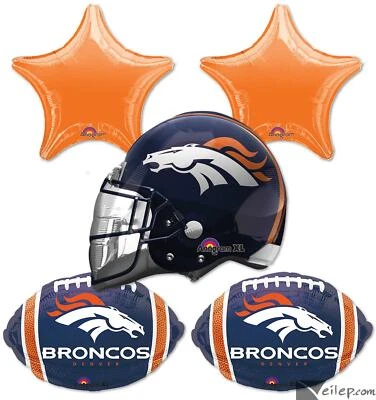 Ramo de fútbol americano Anagram Denver Broncos paquete de 5 globos de aluminio, azul naranja blanco Foto 1 de 2