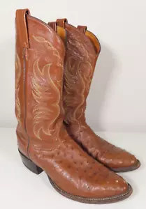VTG Tony Lama Exotic Ostrich Quill Cowboy Boots Size 10.5 D USA Made White Label - Picture 1 of 12