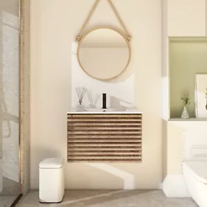 Wall Mounted Bathroom Vanity Set W/ Drop in Sink Mid-Century Cabinet Set - Picture 1 of 34