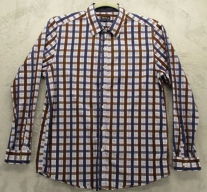 Galaxy by Harvic Button Up Shirt Men's Large Blue Brown White Geometric Plaid - Picture 1 of 14