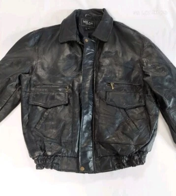 Chaqueta de motociclista de cuero negra Milan para hombre, talla 2X Foto 1 de 4