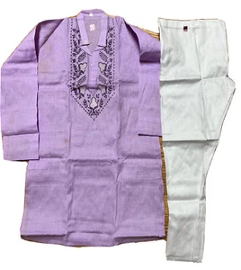 Pijama Kurta Niño Talla 36 India Pakistán 13-14 Años Bollywood Púrpura Blanco Algodón-2 piezas - Imagen 1 de 9