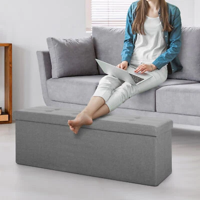 43" Folding Storage Ottoman Bench Footrest Stool Chest Box Light Grey for Home - Image 1 of 4