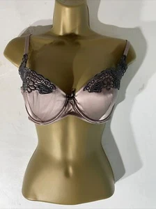 Womens Karen Millen Uk 34DD Taupe Silk Blend Padded Underwired Balcony Bra - Picture 1 of 9