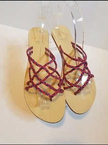 Urban Outfitters Ecoté Sandals Red And Blue Braided Strappy Flats Boho Size 9 - Picture 1 of 10