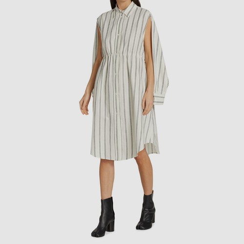 Abito camicia donna MM6 $735 Maison Margiela lana bianco a righe taglia IT40 US4