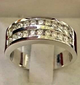 14k Solid White gold men's diamond band ring  1.10 ct double row 