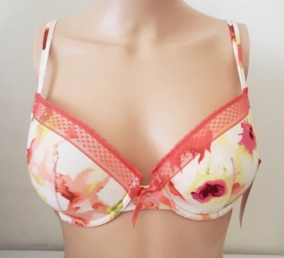 Sutiã acolchoado Gilligan & O’Malley microfibra Demi 36C - floral coral - Imagem 1 de 4