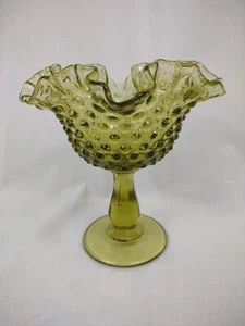 Vintage Fenton Schuhnagel geraffter Rand grün Glas Kompott Schüssel Schale 6 1/8" hoch - Bild 1 von 12