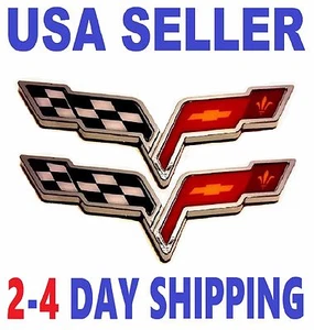 ๐บ๐ธ X2 CORVETTE X2 QUALITY Cross Flags TRUCK EMBLEM sign logo SELF ADHESIVE - Picture 1 of 8