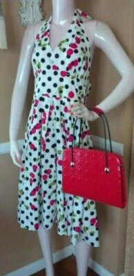 TATYANA Bettie Page Polka Dot Cherry Halter Dress Pinup 50"s Retro Rockabilly XL - Image 1 of 4