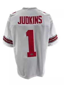 Maglie personalizzate bianche firmate Quinshon Judkins autografate Buckeyes Swau COA - Foto 1 di 1