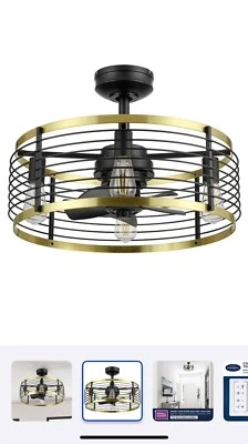 Harbor Breeze Cora 22-in Brushed Gold and black Fandelier LED/Remote - Image 1 of 4