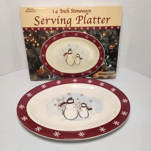 "Plato para servir muñecos de nieve de gres Royal Seasons Navidad invierno de 14"" pulgadas" - Imagen 1 de 8
