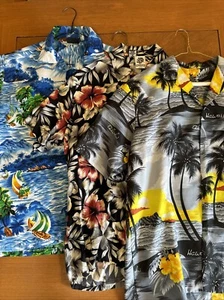 Vintage Mens S Hawaiian Shirt Lot of 3 Floral Palm Tiki Hula Girl Retro Hawaii - Picture 1 of 10