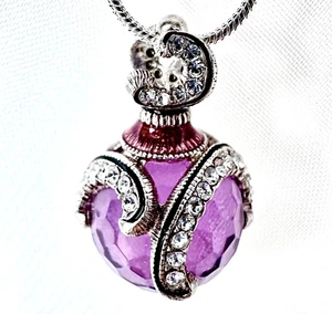 Amethyst Sterling Silver Faberge Egg Pendant Swarovski Crystals Enamel 24"Chain - Picture 1 of 23