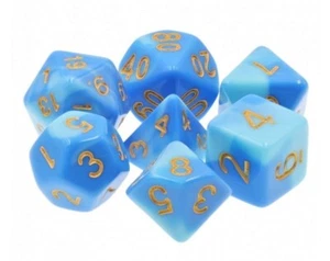 New 7 Piece Light Blue Sky Blue Gemini Polyhedral Dice Set – Blue Bag – RPG D&D - Picture 1 of 2