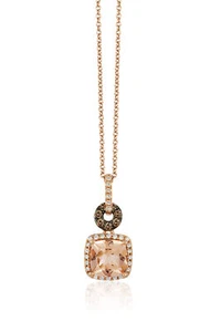 LeVian 14K Rose Gold Morganite Chocolate Diamond 1.23 cts 18" Pendant Necklace - Picture 1 of 4