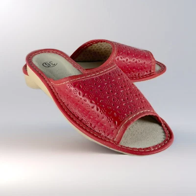 Zapatillas de cuero genuino para mujer \ Zapatos cómodos para el hogar Foto 1 de 4