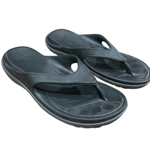 Crocs Flip Flops Black Mens 11 Sandals Rubber Lake River Water Outdoor Thong - Picture 1 of 6