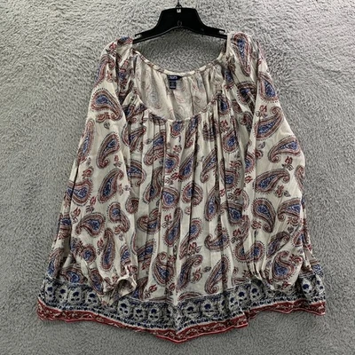 CHAPS Blouse Womens 3X Top Paisley Sheer Blue Cream White* - Image 1 of 4