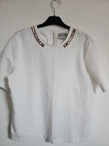 Vintage 90s Blouse Nancy Bolen City Girl Embroidered Neckline Boxy Top Size M L - Picture 1 of 6