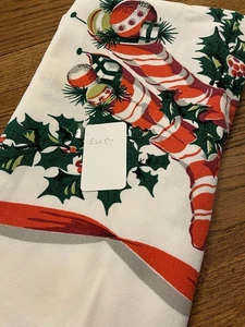2067🌟Vintage Holiday Christmas Tablecloth RED STRIPE STOCKINGS About 52” X 57” - Picture 1 of 18