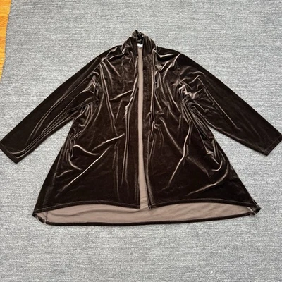 Cárdigan de terciopelo Susan Graver para mujer 3X suéter marrón drapeado frente abierto elástico Foto 1 de 4