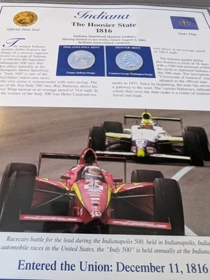 Indiana Hoosier State Quarters | F1 Indy 500 | Quarters & Stamp Set | PCS Vol I - Image 1 of 4