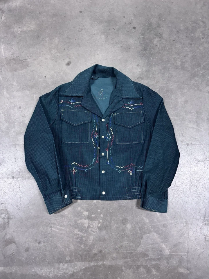 Chaqueta de pana verde bosque vintage años 60/70 con detalles de costura de cadena talla M Foto 1 de 4