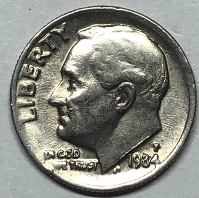 1984 P Roosevelt dime double struck Enlarged letters / dbl ear lobe error - Image 1 of 4