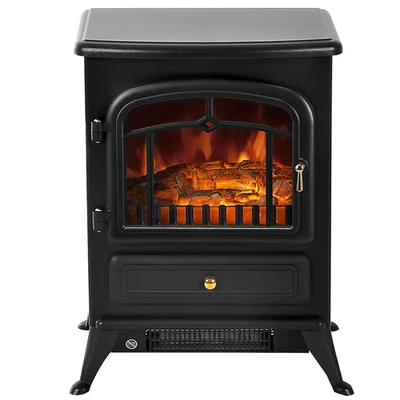 750-Watt/ 1500-Watt Black Electric Fireplace Tower Radiant Infrared Space Heater - Image 1 of 4