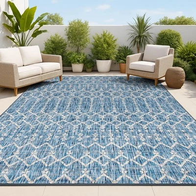 JONATHAN Y Navy And Light Gray Geometric Indoor Outdoor Rug For High Traffic Spaces