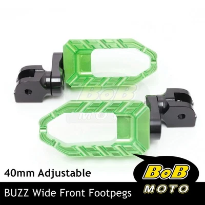 BUZZ 40mm Lower GREEN Front Wide Footpegs For Kawasaki Ninja 250R 08-12 11 10 09 - Image 1 of 4