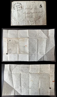 Carta de hambruna de papa irlandesa de 1845 menciona papas podridas, emigración de Nueva York Foto 1 de 4