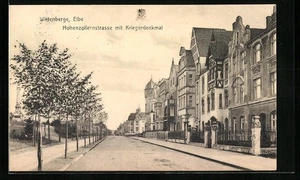 Ansichtskarte Wittenberge a. Elbe, Hohenzollernstrasse mit Kriegerdenkmal 1912  - Picture 1 of 2
